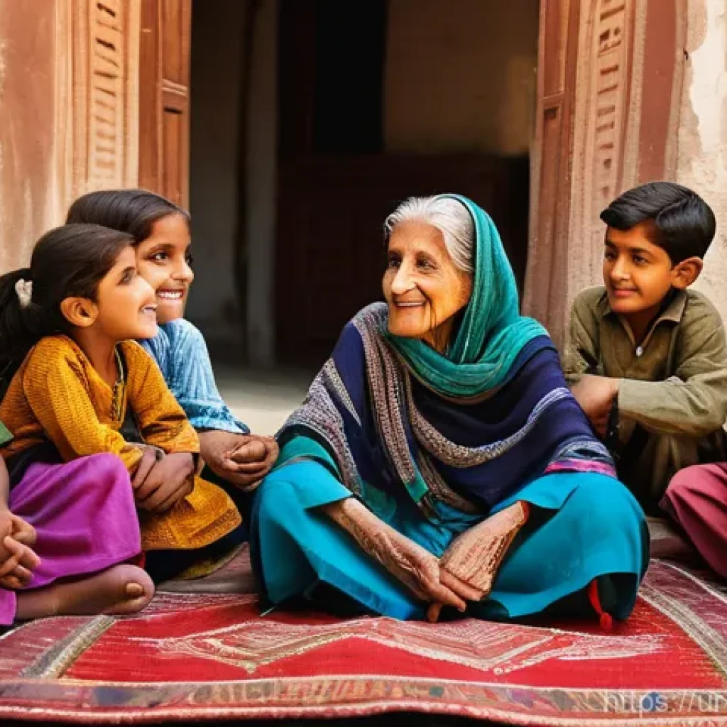 문화콘텐츠 기획에서의 지역 문화 활성화 - A wise, elderly Pakistani grandmother, with kind eyes and wrinkles, wearing a traditional shalwar ka...