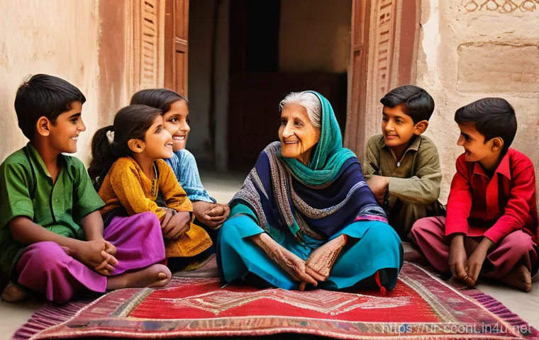 문화콘텐츠 기획에서의 지역 문화 활성화 - A wise, elderly Pakistani grandmother, with kind eyes and wrinkles, wearing a traditional shalwar ka...
