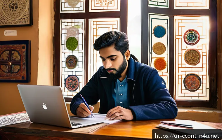 문화콘텐츠 기획사에서의 멘토링 제도 - A detailed scene of a young Urdu-speaking creative artist participating in an online mentoring sessi...