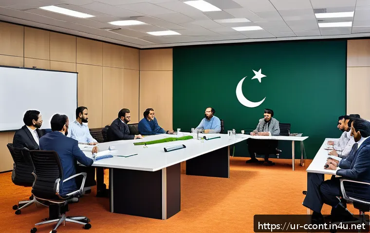 문화콘텐츠 기획사의 성공적인 회의 진행법 - A professional meeting scene set in a modern office with a diverse group of Urdu-speaking South Asia...