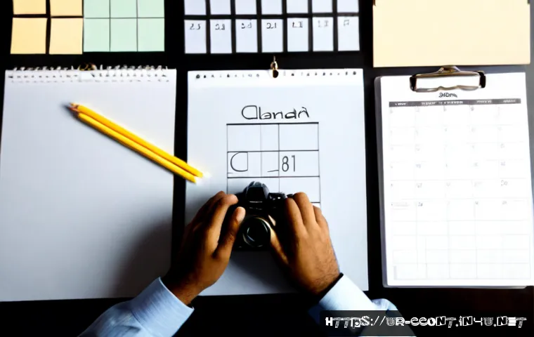 문화콘텐츠 기획 프로젝트의 스케줄 관리 - Photorealistic overhead view of a Pakistani cultural content planning team scheduling a project at a...