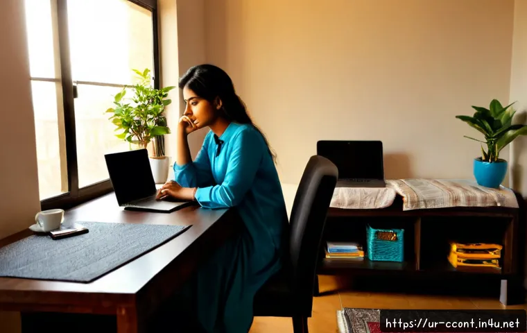 Home 17 문화콘텐츠 기획사의 직무 스트레스 해결법 - Photorealistic Pakistani cultural content planner taking a mindful break at a tidy home-office desk,...